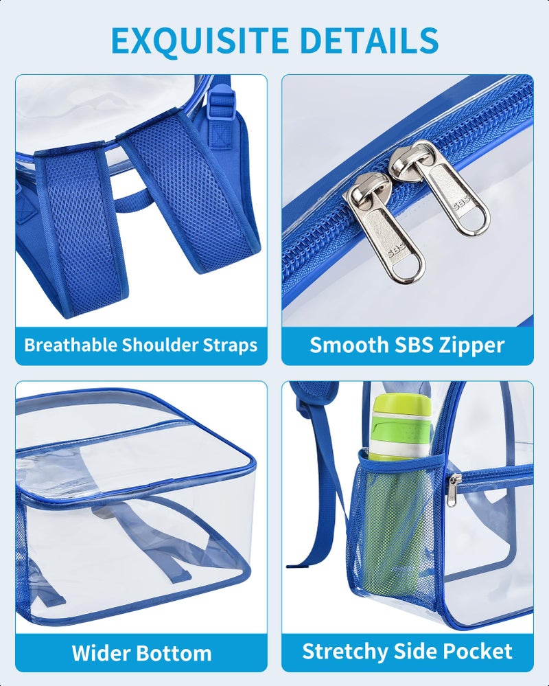 Paxiland Clear Backpack Stadium Approved 12Ã—12Ã—6 with Reinforced and Wider Shoulder Straps, Small Clear Bag for Schools, Concerts, Work, Festivals and Sporting Events - Blue - Image 3